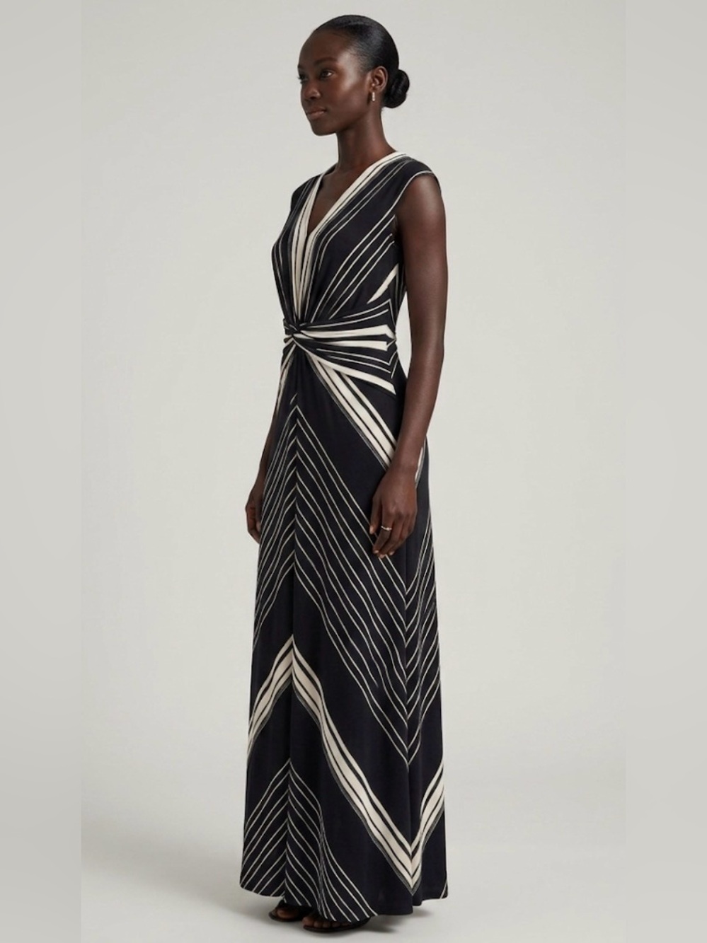 London Fog Black and White Twist-Front Maxi Dress